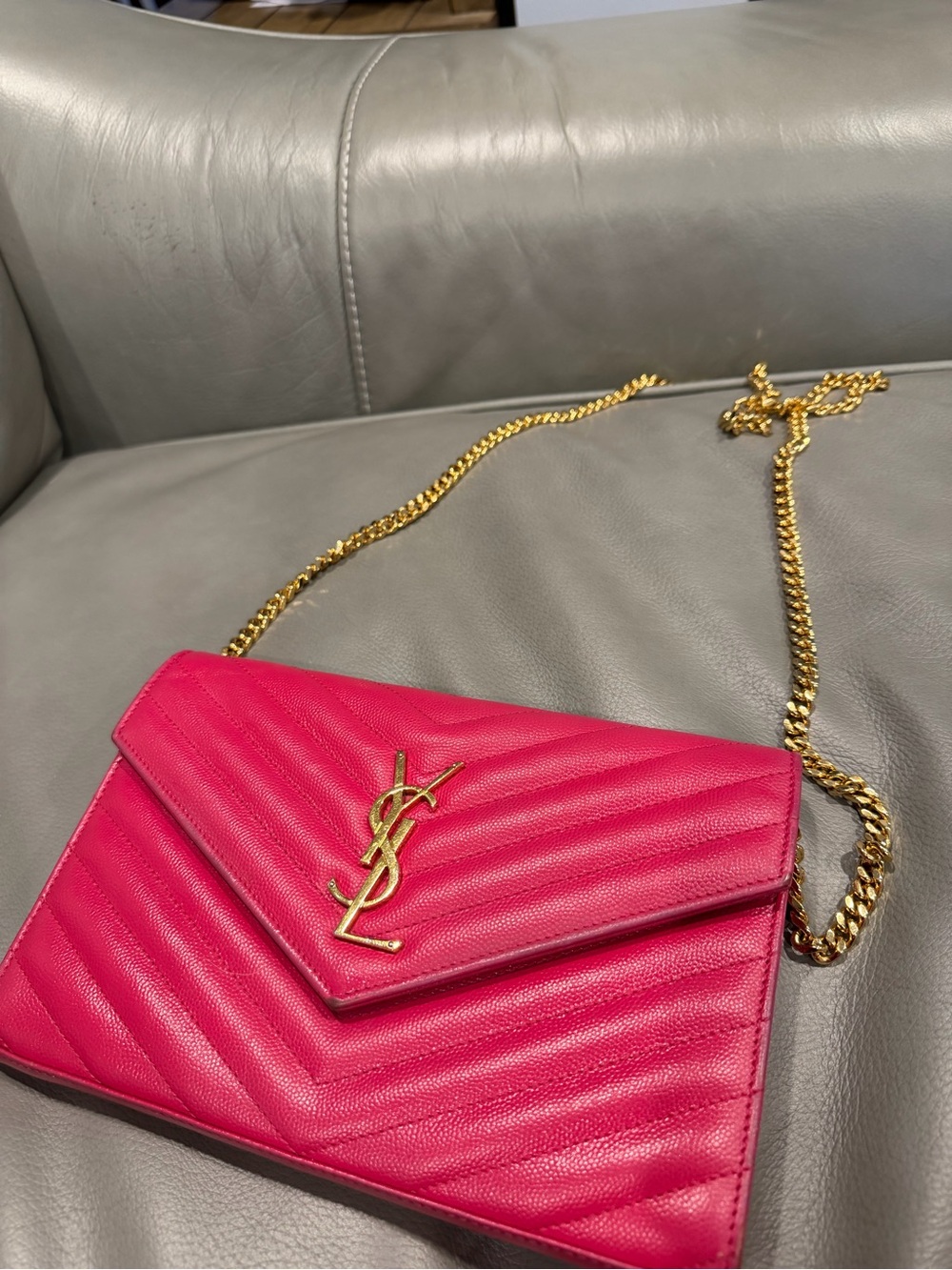 Saint Laurent Hot Pink Quilted YSL Envelope Clutch with Gold Hardware - Picture 5 of 8